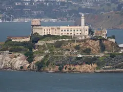 Alcatraz Island Lighthouse Natural color with black lantern with Octagonal/Pyramidal tower.