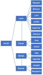 Family Tree of Jacob and his 12 sons who became the 12 tribes of Israel