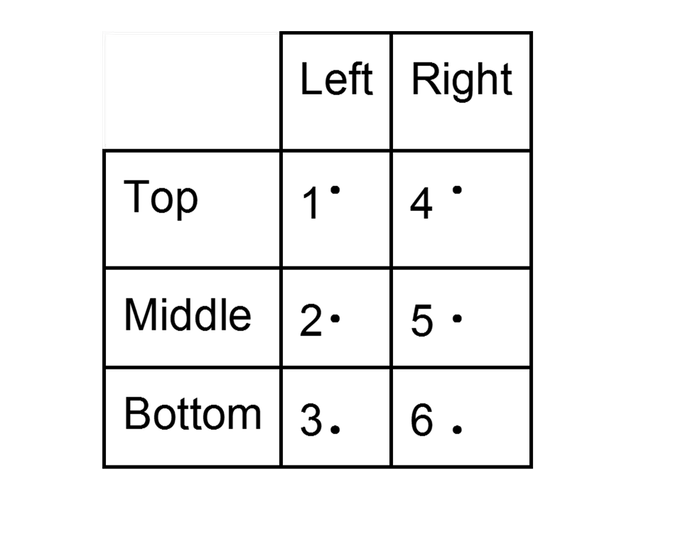 Dot placements in a braille cell
