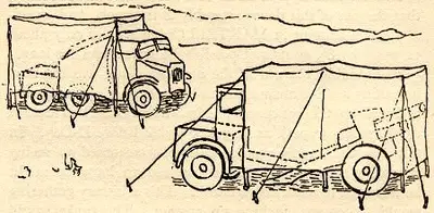 Brian Robb's sketch of 'Cannibal' disguise of 25-pounder gun, limber, quad as trucks