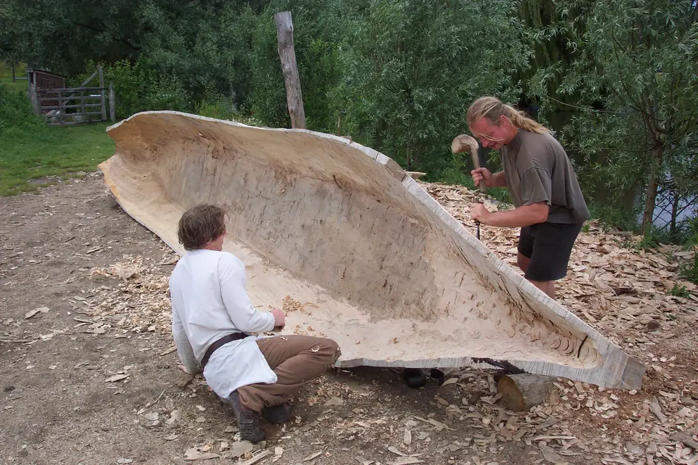 Dugout canoe on land