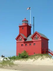 Holland Harbor Light Wood, Square, Red.