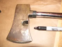 Trace an outline of the hatchet head.