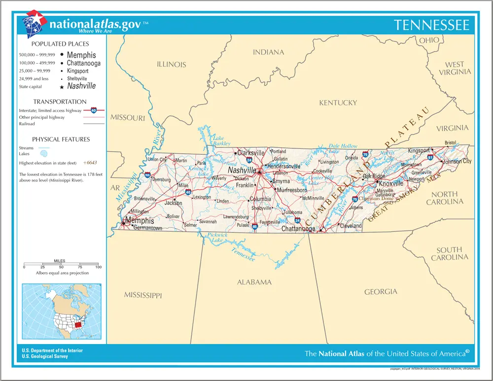Map of Tennessee NA