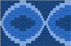 Medallion design. Stitches are gradually stepped and color changes causes spheres or medallions to appear.