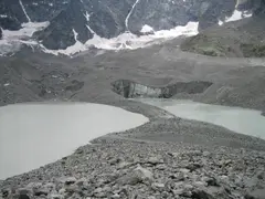 Moraine, glacier and lake of Arsine, Écrins National Parc, French Alps