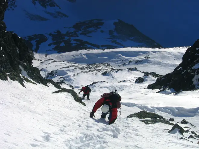 Mountaineers in High Tatry mountains winter