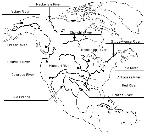 North American Rivers labeled map