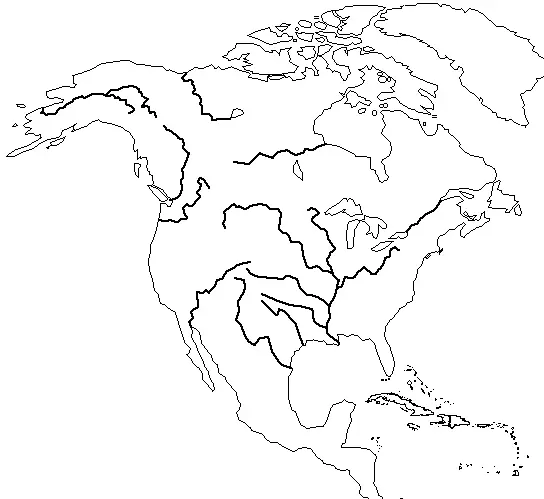 North American Rivers unlabeled map