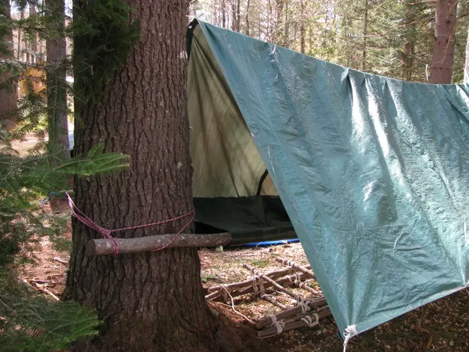 Pole tarp and rope shelter 4855