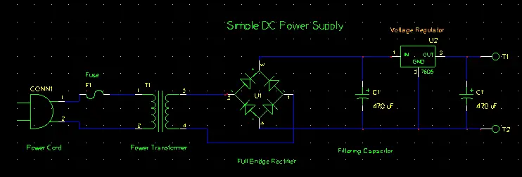 Schematic of a Simple DC Power Supply